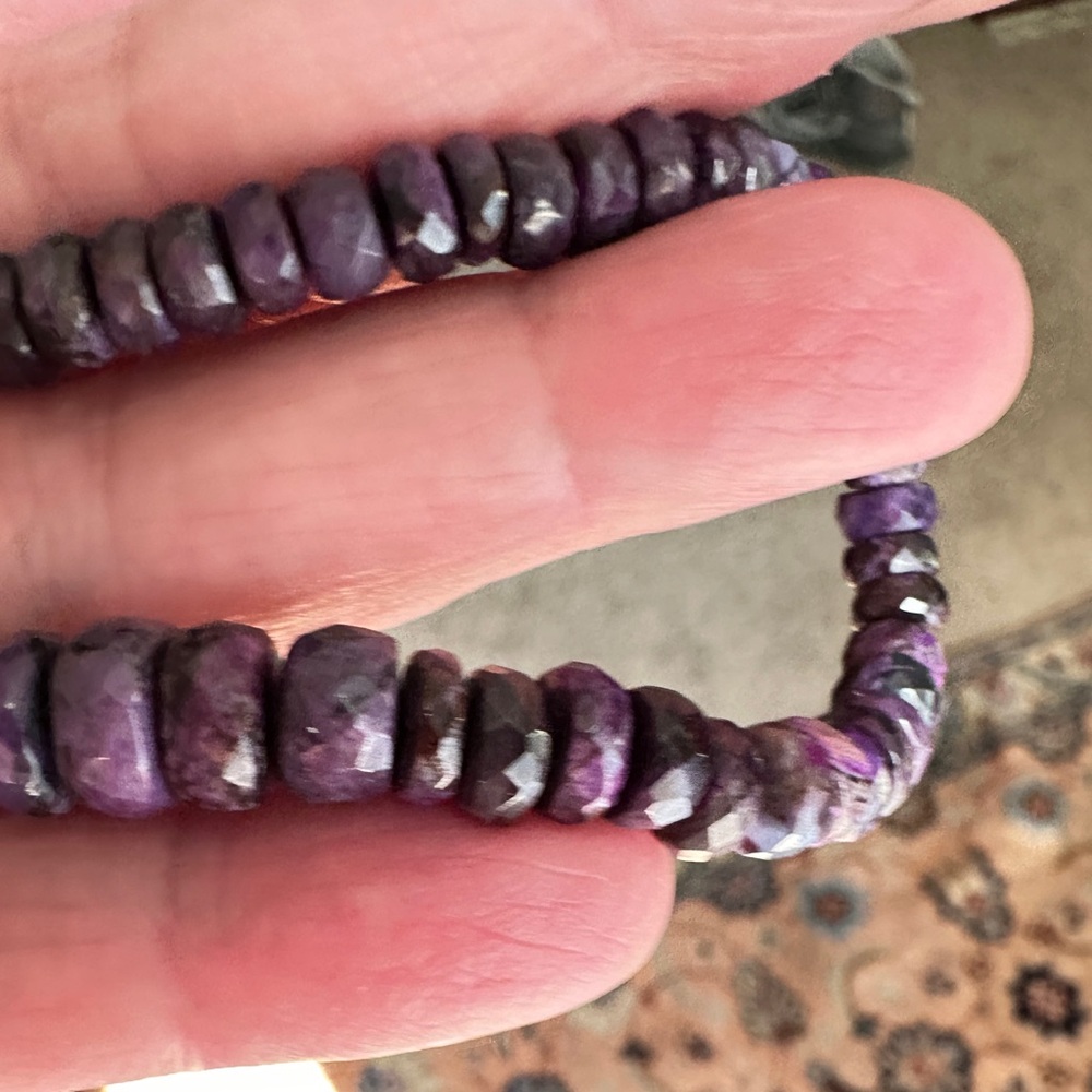 Necklace Natural Sugilite Rare  and sterling silver chain 20 in